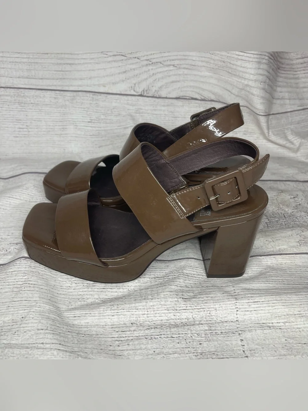 Jeffrey Campbell Women’s 9 Ammaly Brown Patent Leather Platform Slingback Sandal